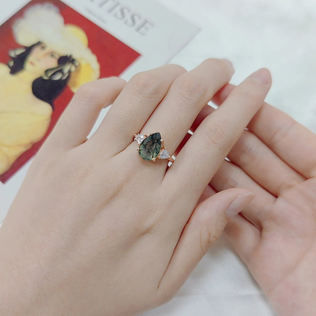 Anello di fidanzamento a goccia in agata muschiata Olivenorma