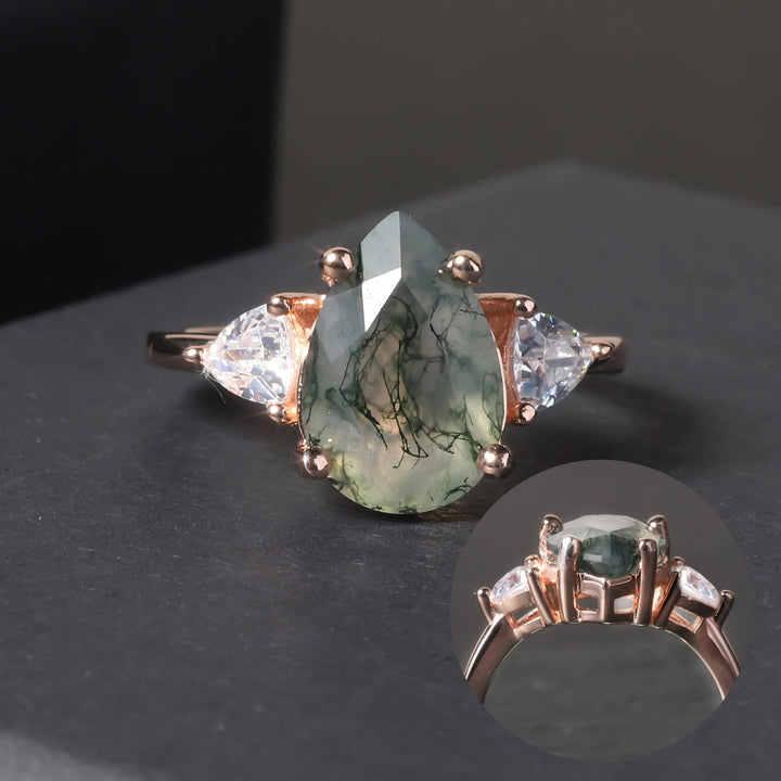 Anello di fidanzamento a goccia in agata muschiata Olivenorma