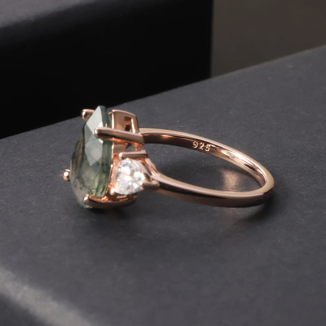 Anello di fidanzamento a goccia in agata muschiata Olivenorma
