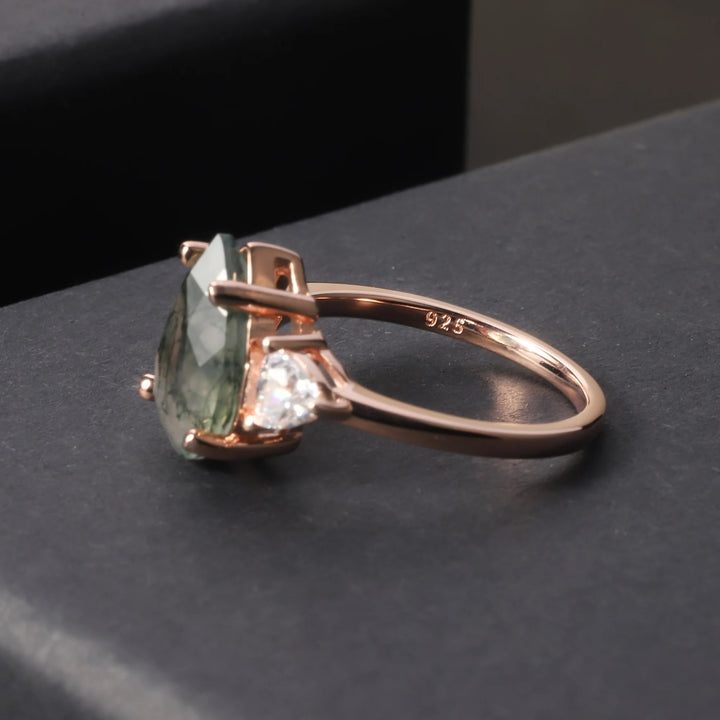 Anello di fidanzamento a goccia in agata muschiata Olivenorma