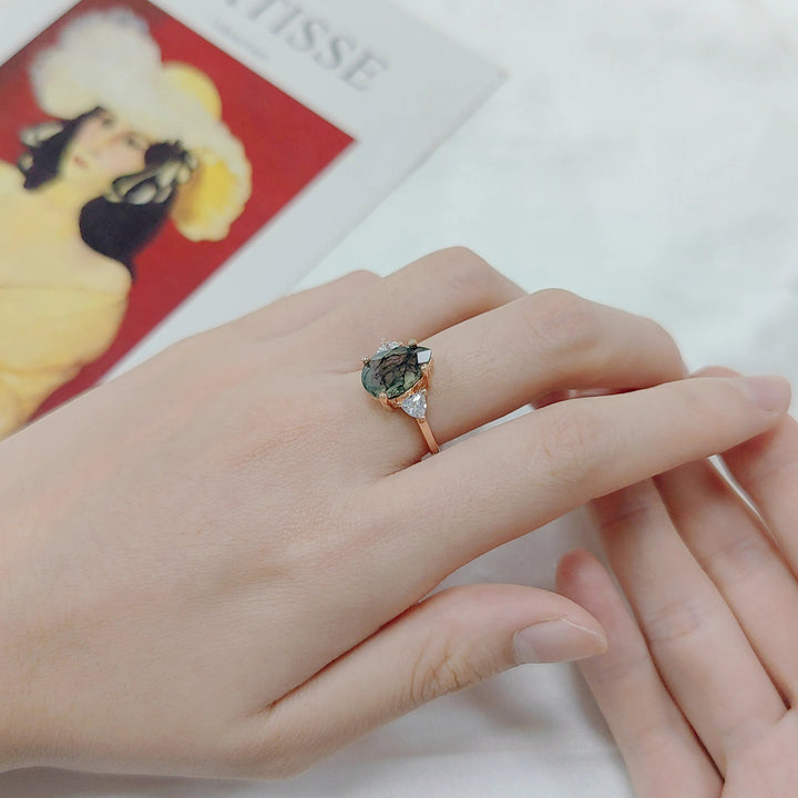 Anello di fidanzamento a goccia in agata muschiata Olivenorma