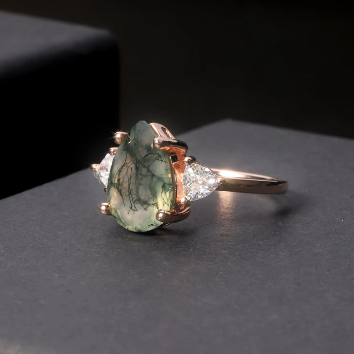 Anello di fidanzamento a goccia in agata muschiata Olivenorma