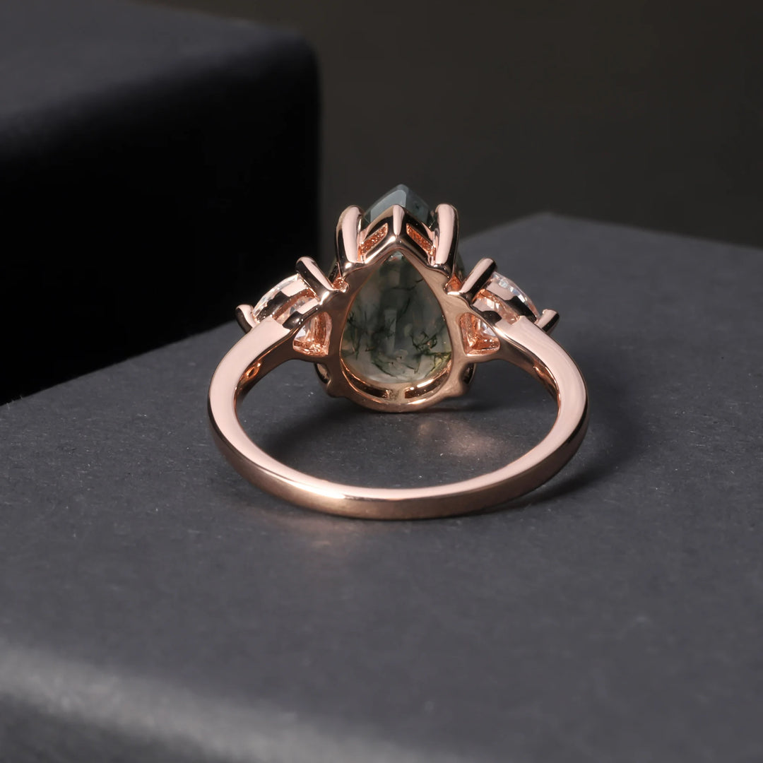 Anello di fidanzamento a goccia in agata muschiata Olivenorma