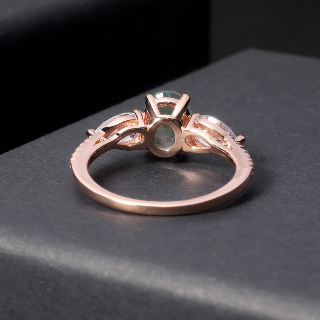 Anello in zircone bianco bilaterale in agata muschiata Olivenorma