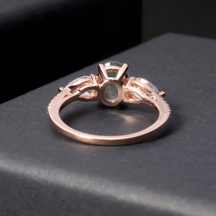 Anello in zircone bianco bilaterale in agata muschiata Olivenorma