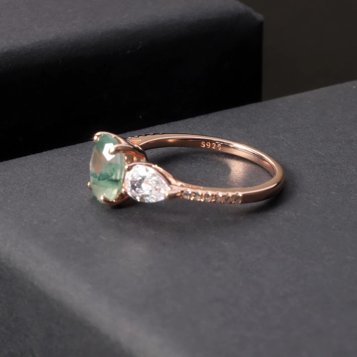 Anello in zircone bianco bilaterale in agata muschiata Olivenorma