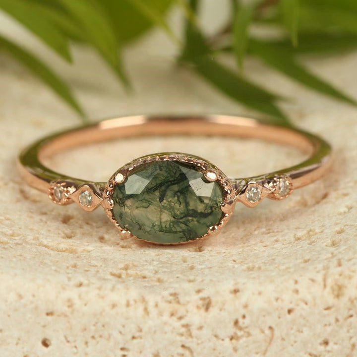 Anello Olivenorma in agata muschiata ovale dorato femminile