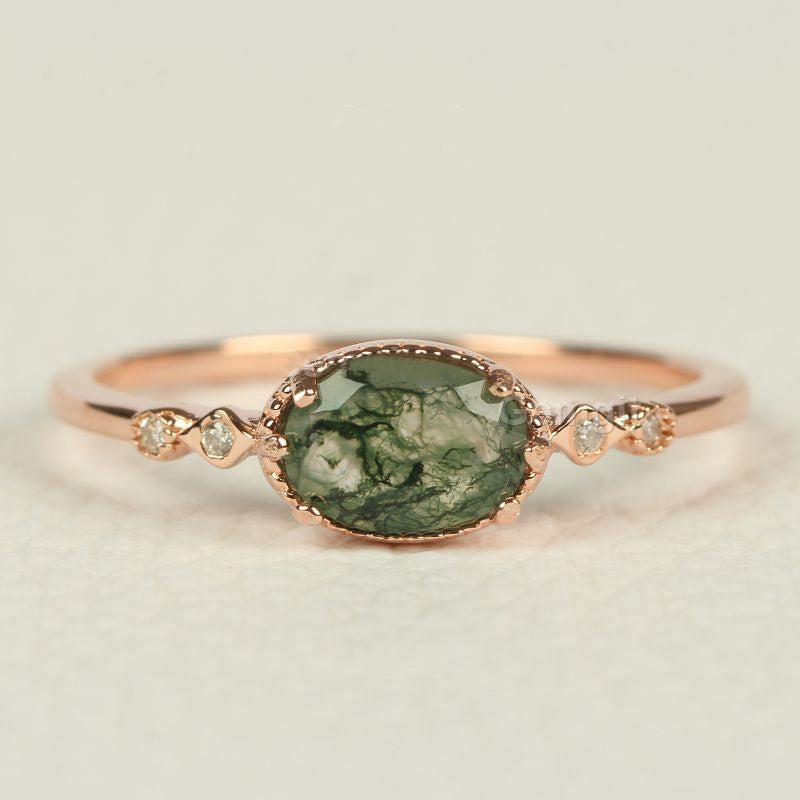 Anello Olivenorma in agata muschiata ovale dorato femminile
