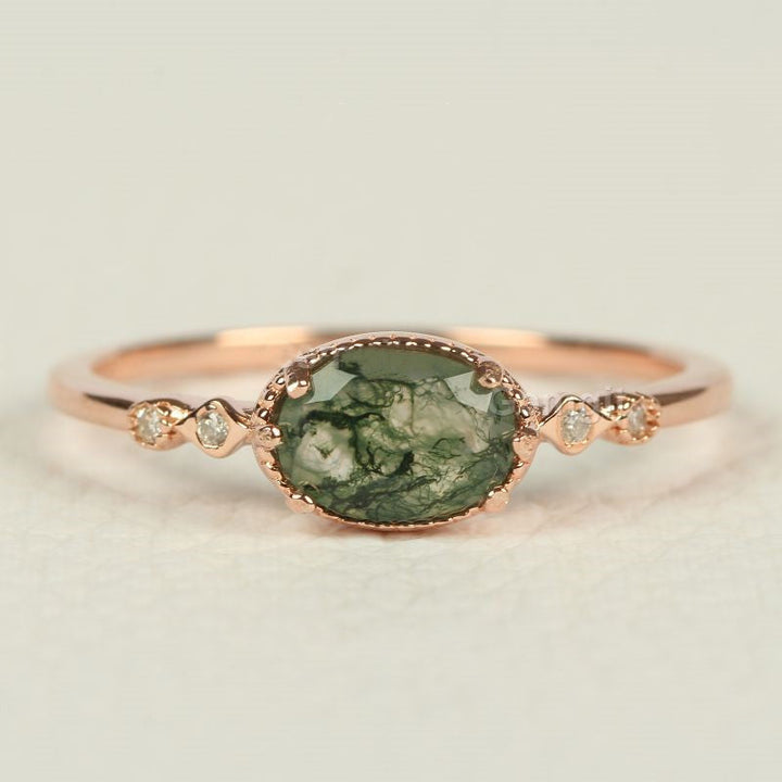 Anello Olivenorma in agata muschiata ovale dorato femminile