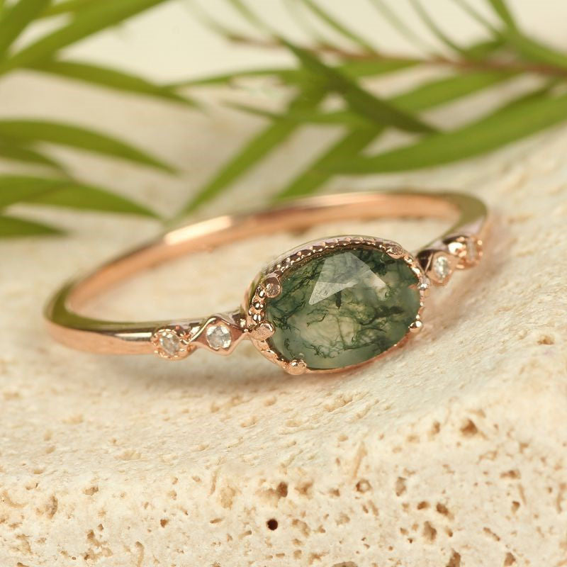 Anello Olivenorma in agata muschiata ovale dorato femminile