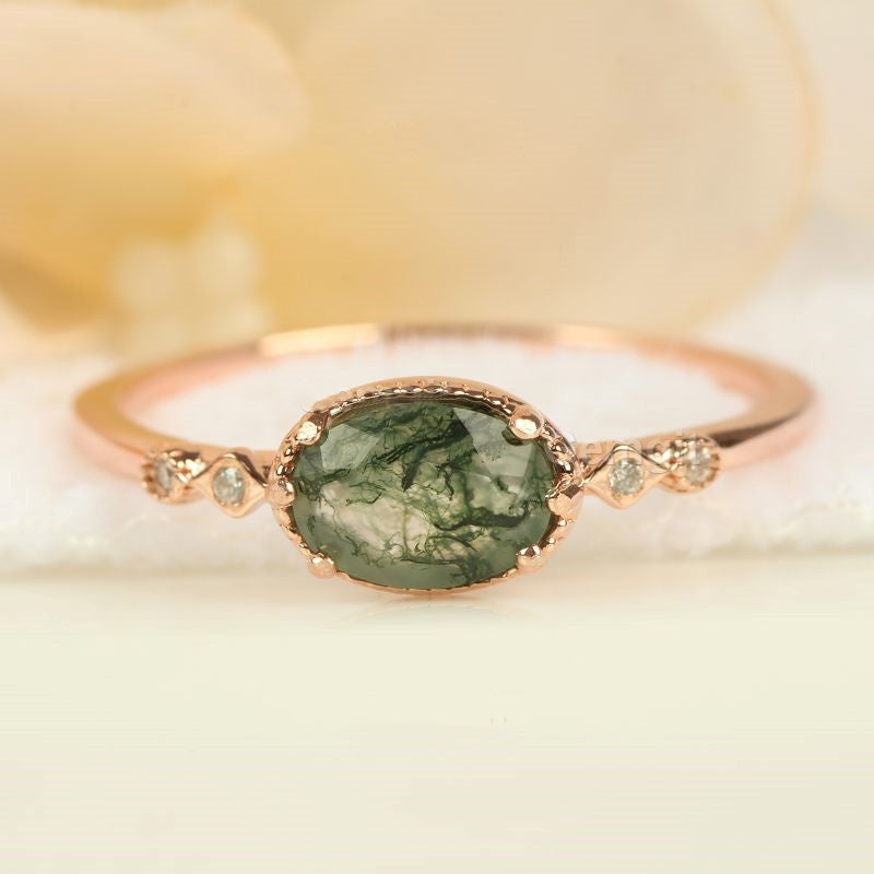 Anello Olivenorma in agata muschiata ovale dorato femminile