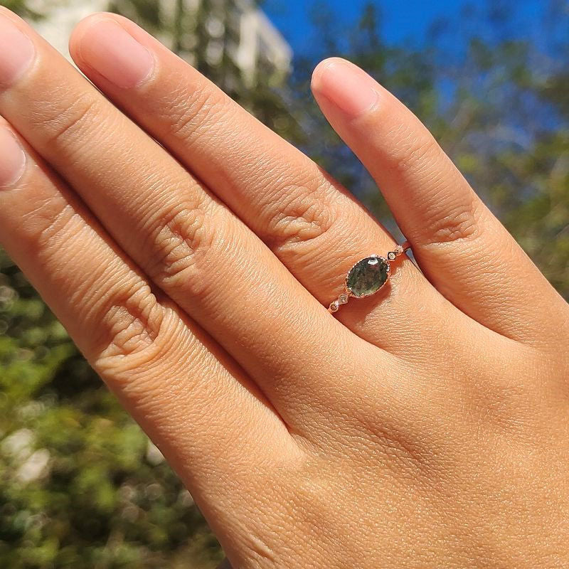 Anello Olivenorma in agata muschiata ovale dorato femminile