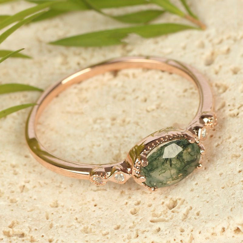 Anello Olivenorma in agata muschiata ovale dorato femminile
