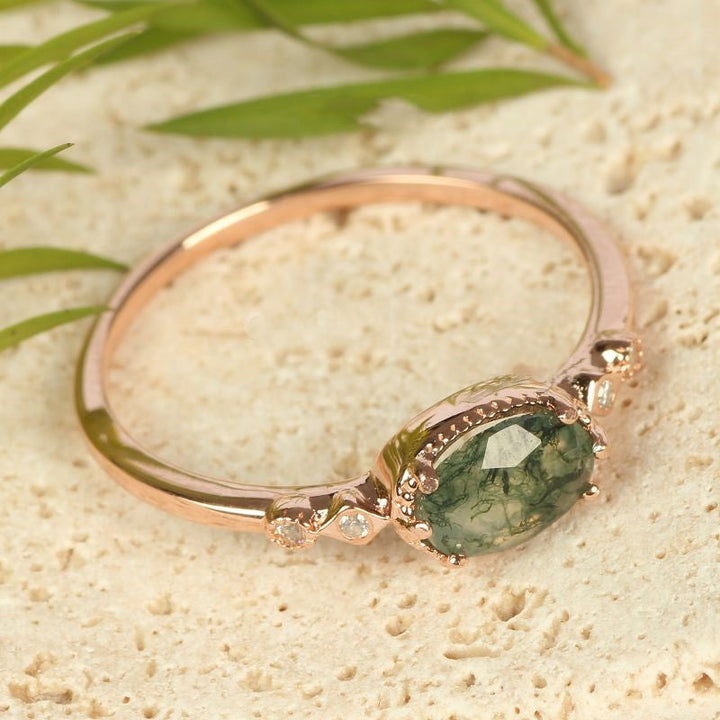 Anello Olivenorma in agata muschiata ovale dorato femminile