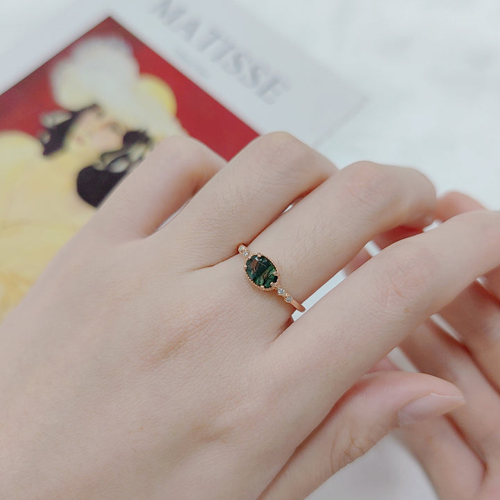 Anello Olivenorma in agata muschiata ovale dorato femminile