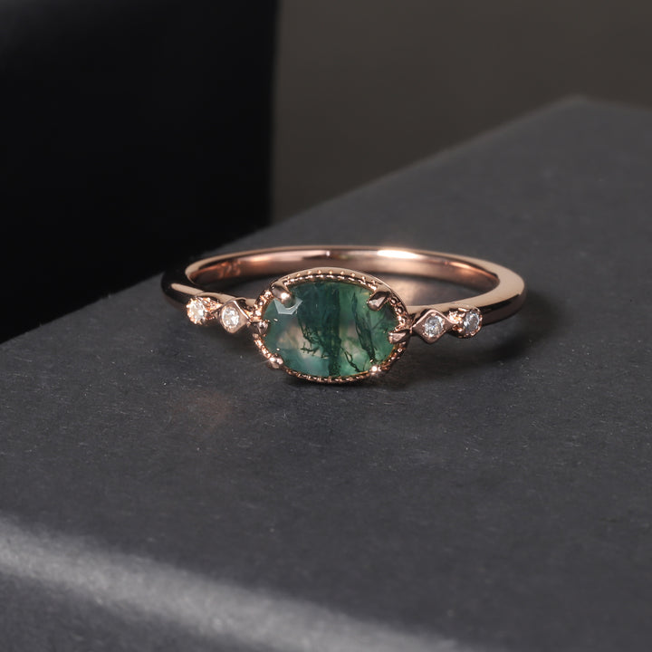 Anello Olivenorma in agata muschiata ovale dorato femminile