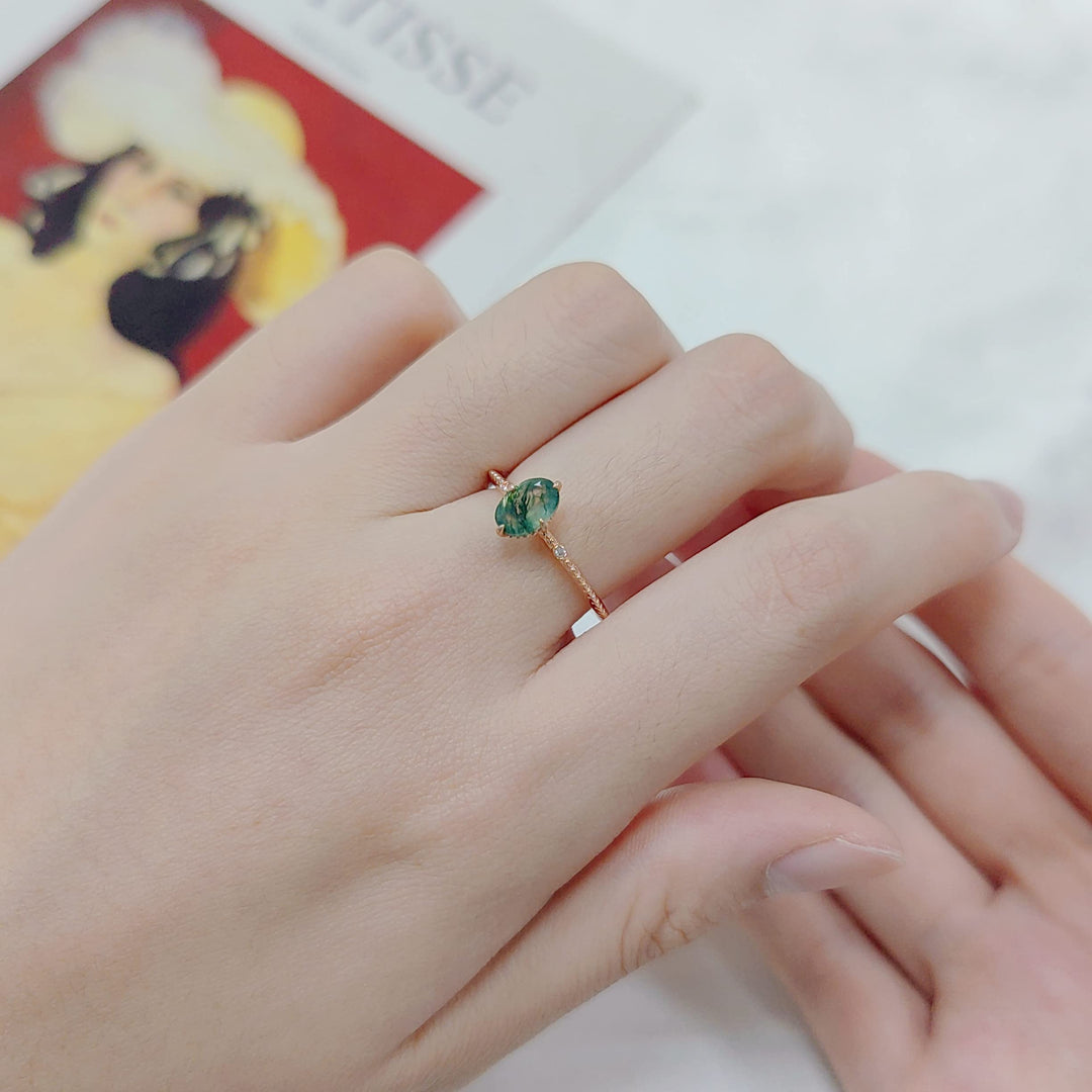 Anello di fidanzamento in argento sterling 925 con agata muschiata Olivenorma