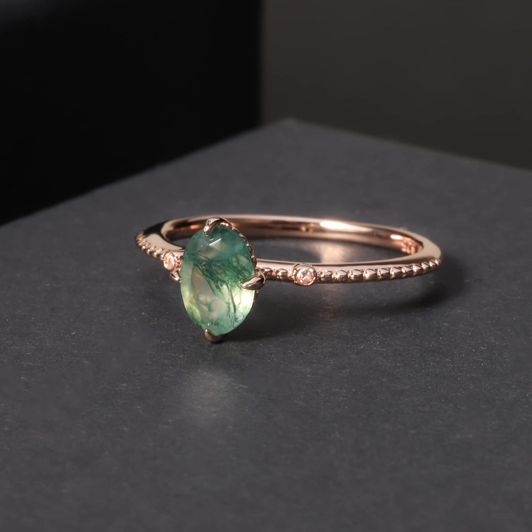 Anello di fidanzamento in argento sterling 925 con agata muschiata Olivenorma