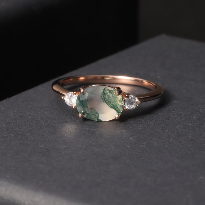 Anello di fidanzamento in argento sterling 925 con agata muschiata Olivenorma