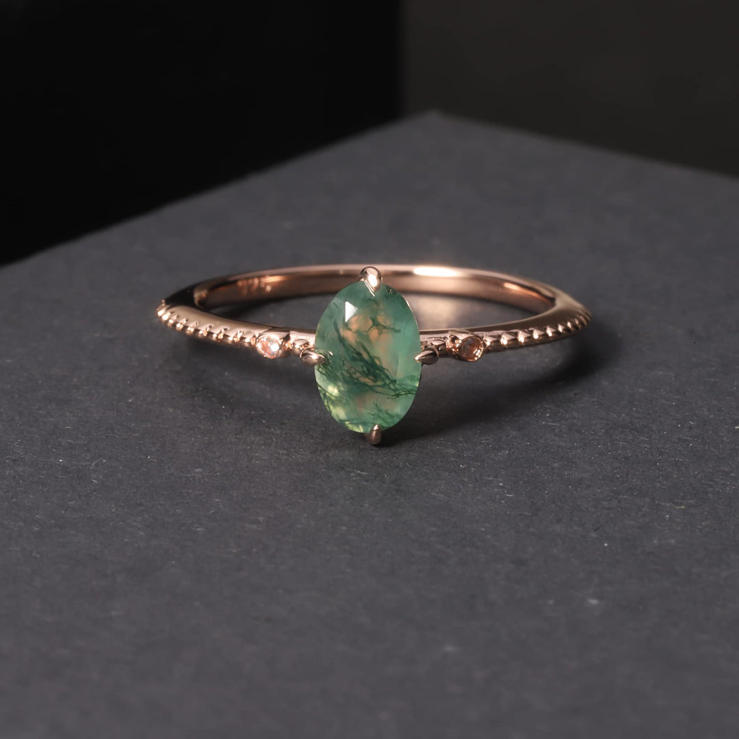 Anello di fidanzamento in argento sterling 925 con agata muschiata Olivenorma