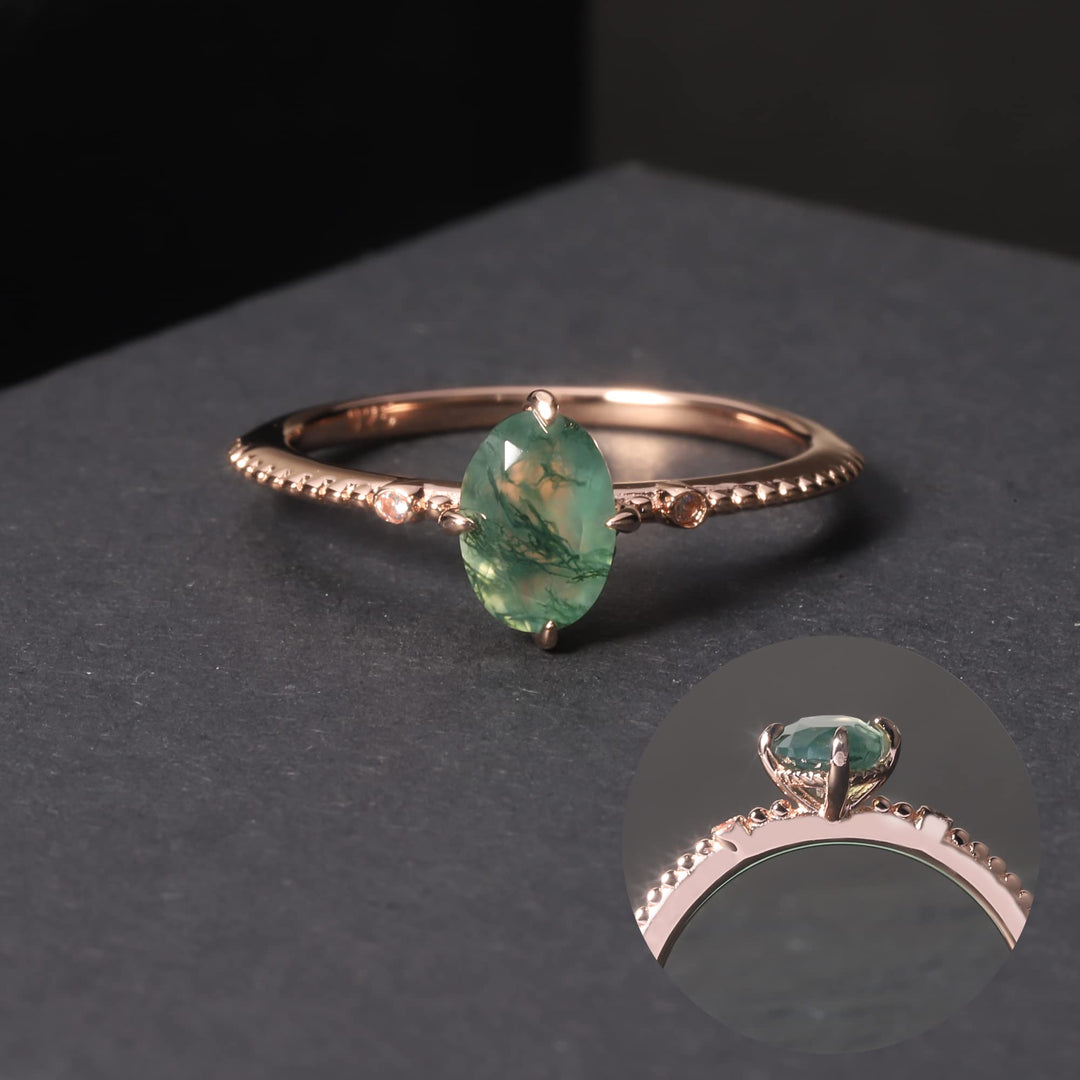 Anello di fidanzamento in argento sterling 925 con agata muschiata Olivenorma