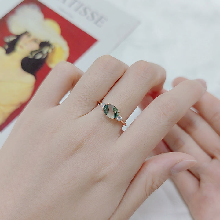 Anello di fidanzamento in argento sterling 925 con agata muschiata Olivenorma