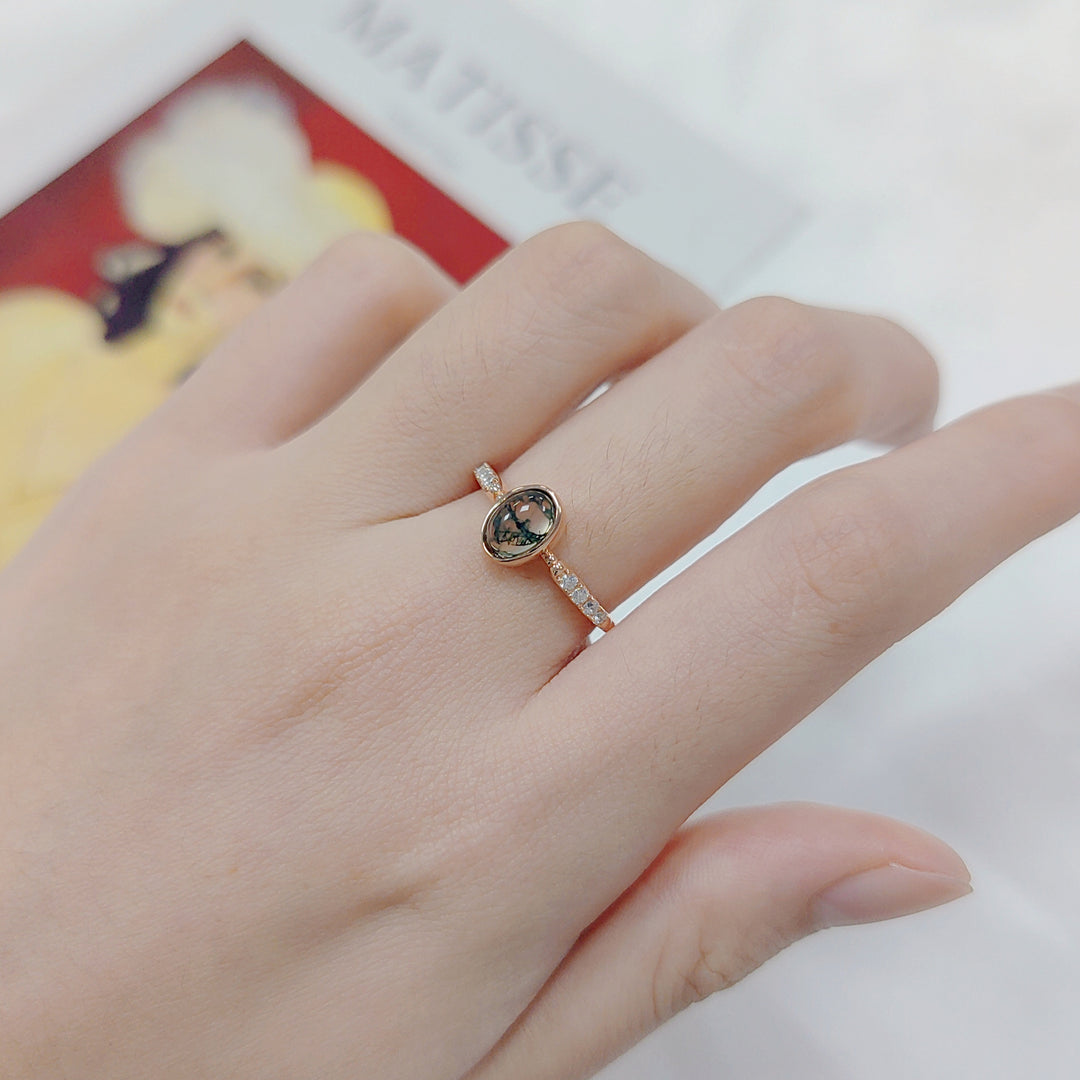 Anello di fidanzamento in argento sterling 925 con agata muschiata Olivenorma