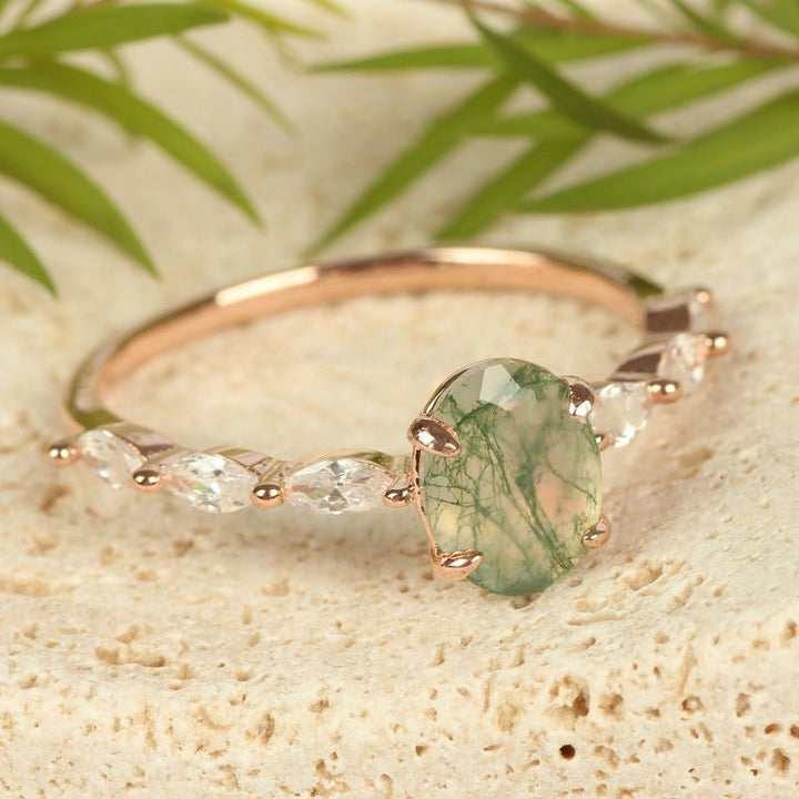 Anello da donna Olivenorma in agata muschiata ovale solitario