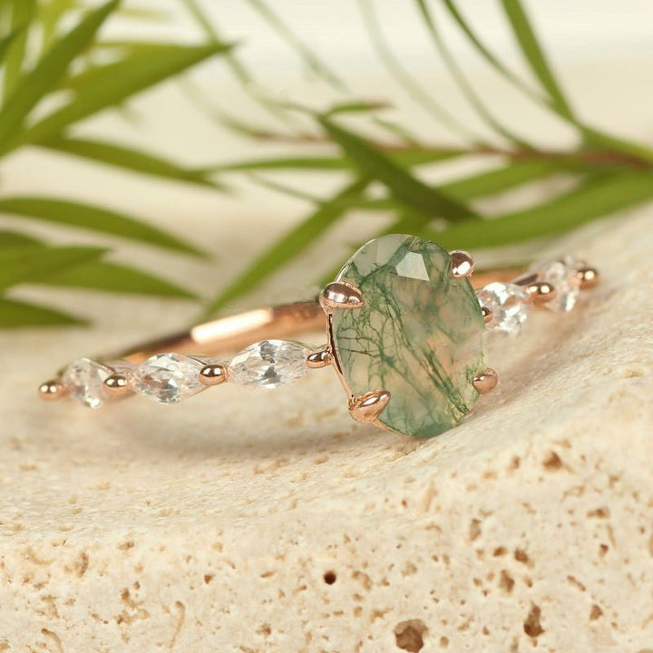 Anello da donna Olivenorma in agata muschiata ovale solitario