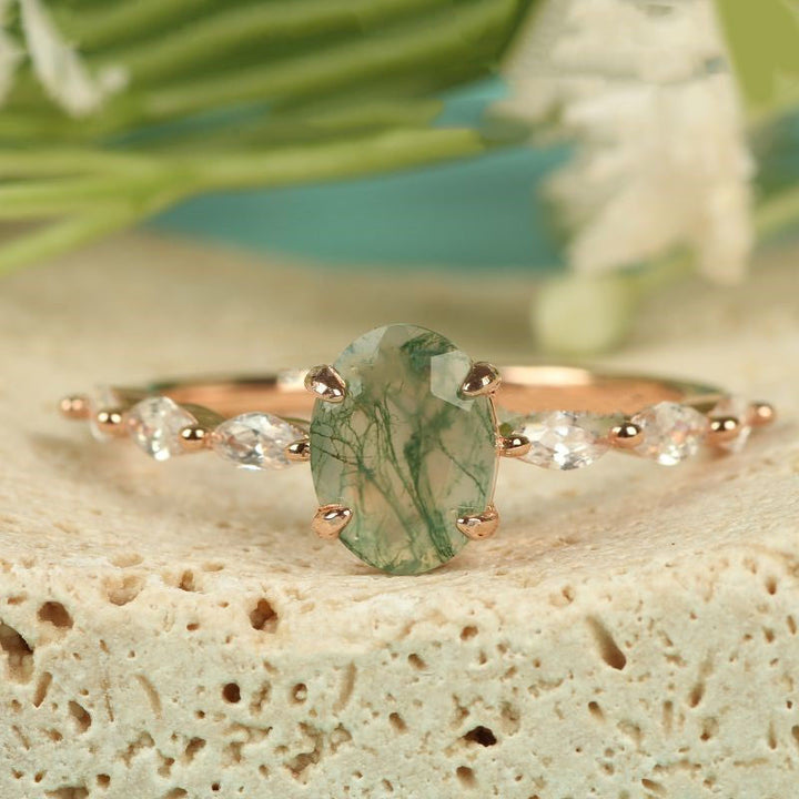 Anello da donna Olivenorma in agata muschiata ovale solitario