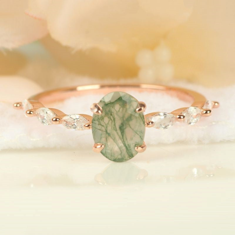 Anello da donna Olivenorma in agata muschiata ovale solitario