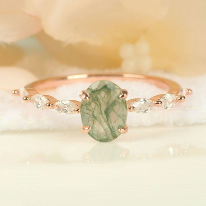 Anello da donna Olivenorma in agata muschiata ovale solitario