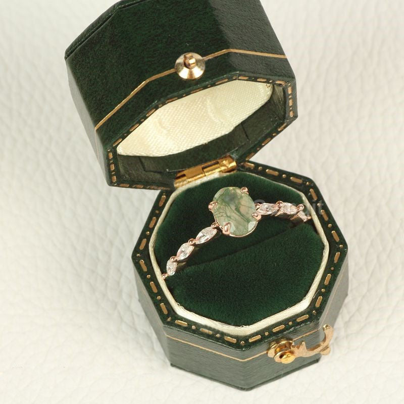 Anello da donna Olivenorma in agata muschiata ovale solitario