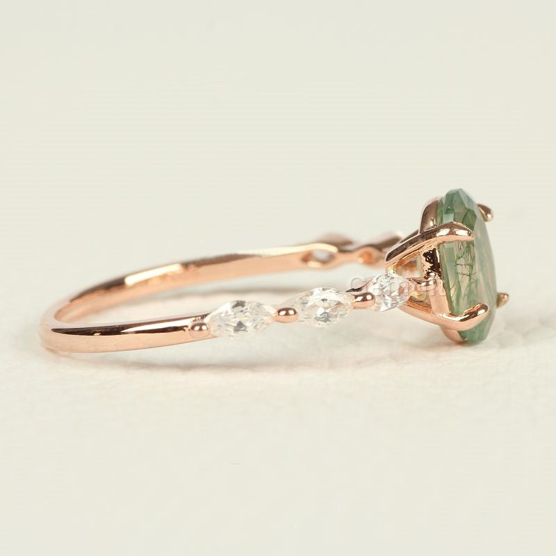 Anello da donna Olivenorma in agata muschiata ovale solitario