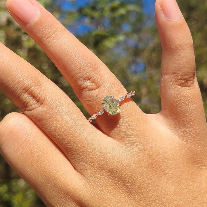 Anello da donna Olivenorma in agata muschiata ovale solitario