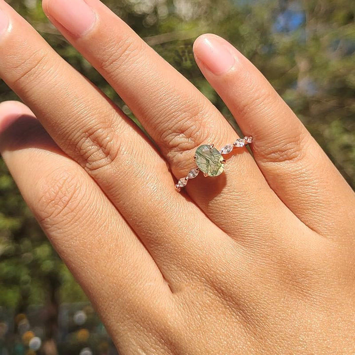 Anello da donna Olivenorma in agata muschiata ovale solitario
