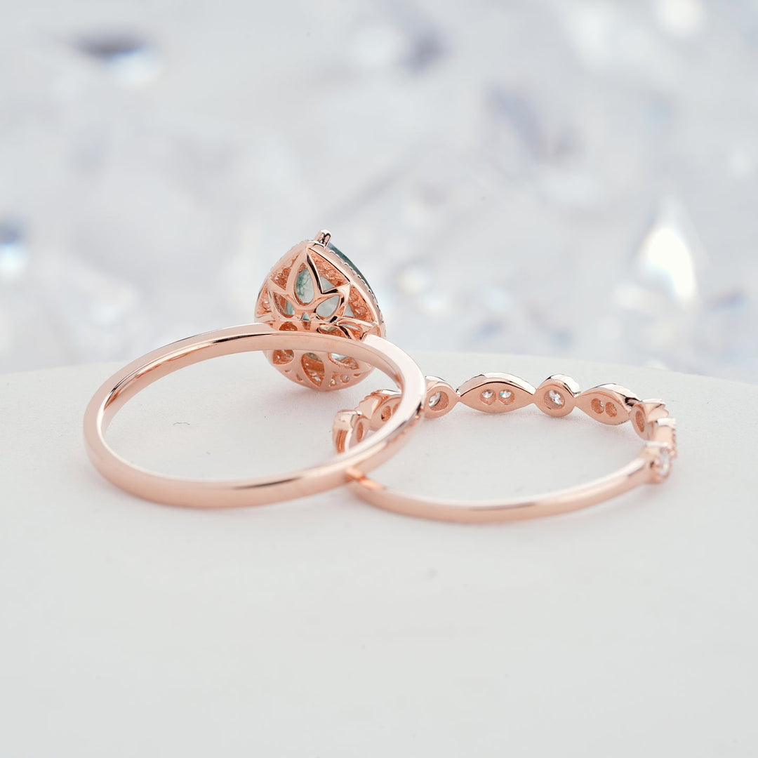 Anello di fidanzamento Olivenorma in agata muschiata taglio a pera