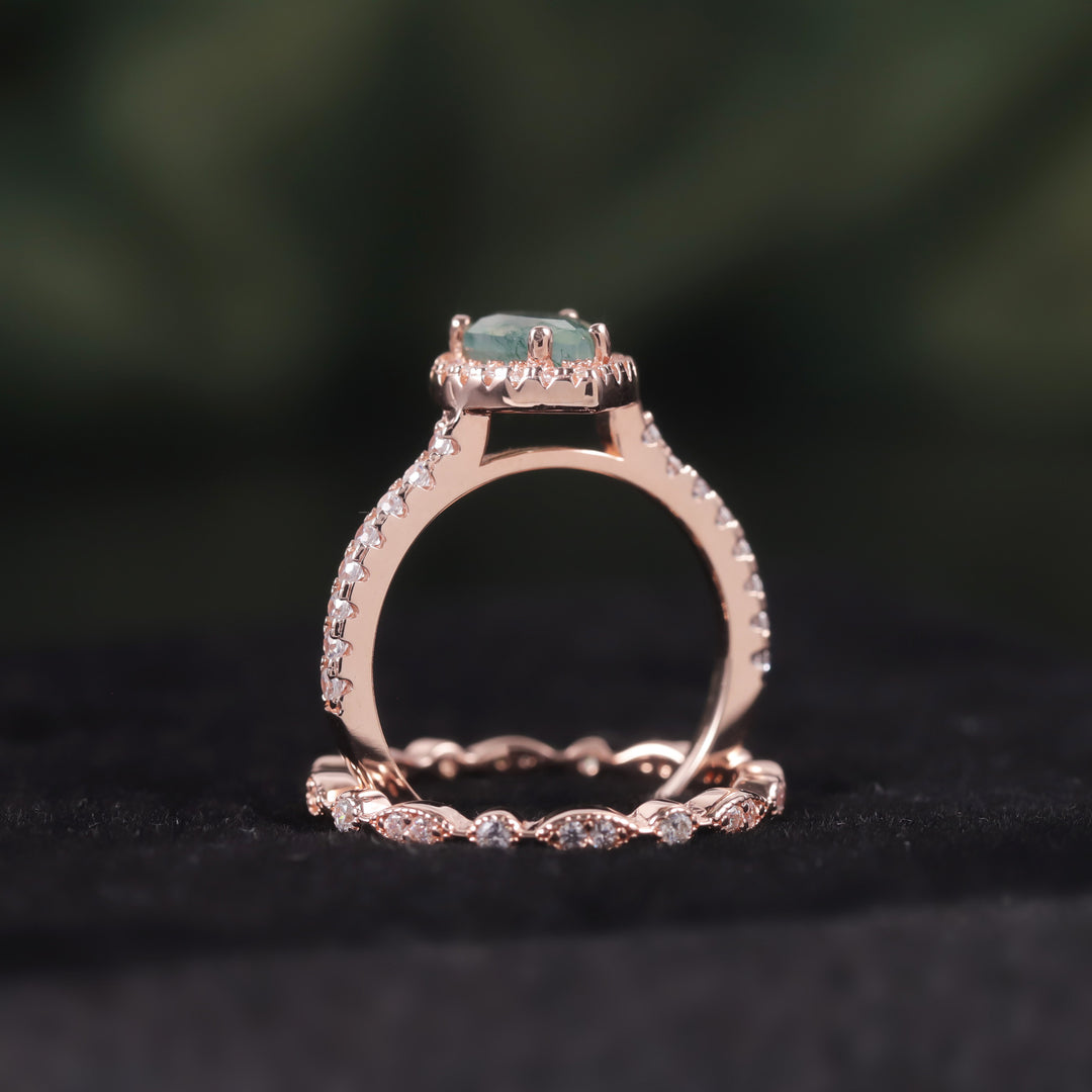 Anello di fidanzamento Olivenorma in agata muschiata taglio a pera