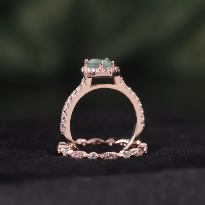 Anello di fidanzamento Olivenorma in agata muschiata taglio a pera