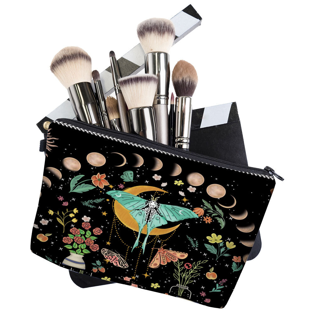 Olivenorma Green Moth Moon Phases Cerniera Borsa per il trucco cosmetico