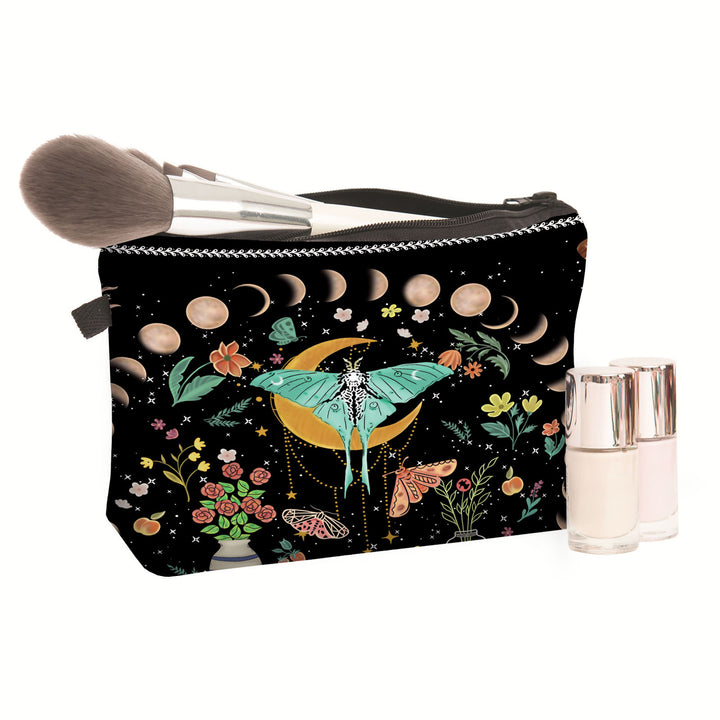 Olivenorma Green Moth Moon Phases Cerniera Borsa per il trucco cosmetico