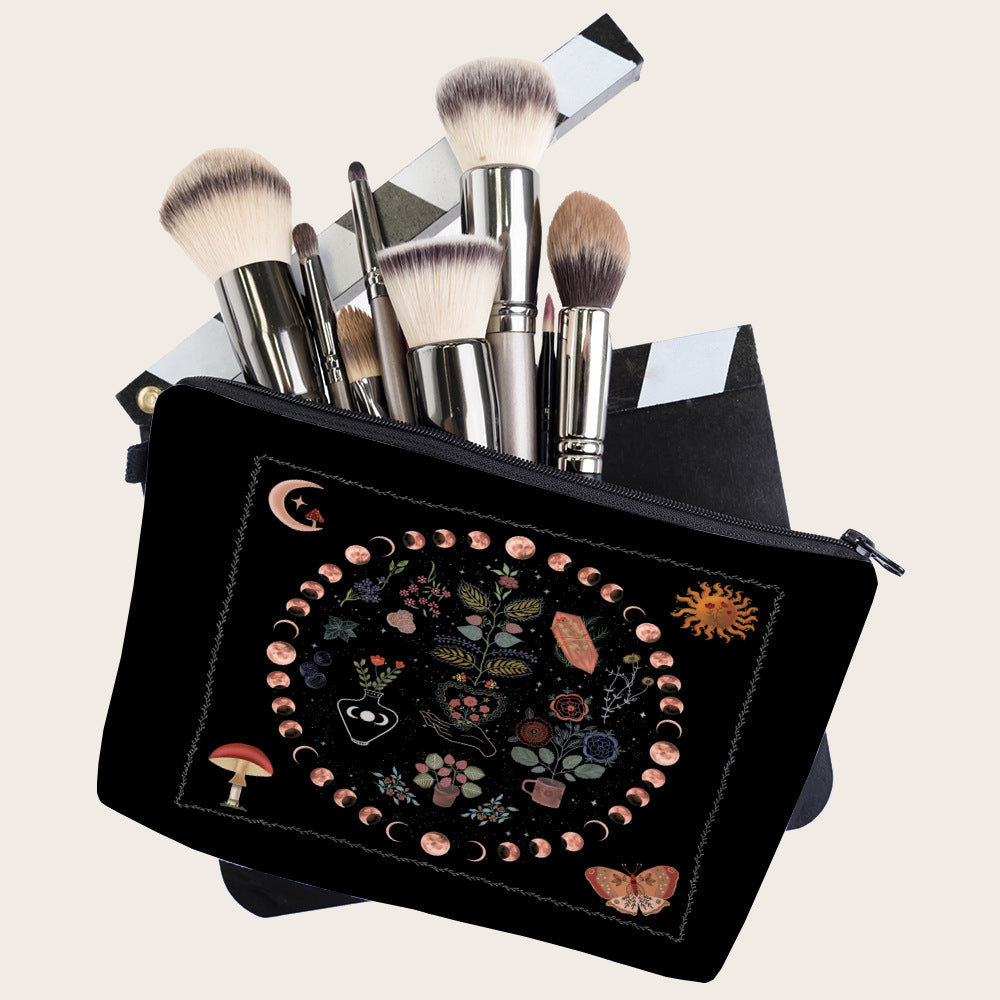 Borsa cosmetica Olivenorma con motivo a pianta solare e fasi lunari