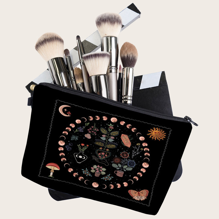 Borsa cosmetica Olivenorma con motivo a pianta solare e fasi lunari