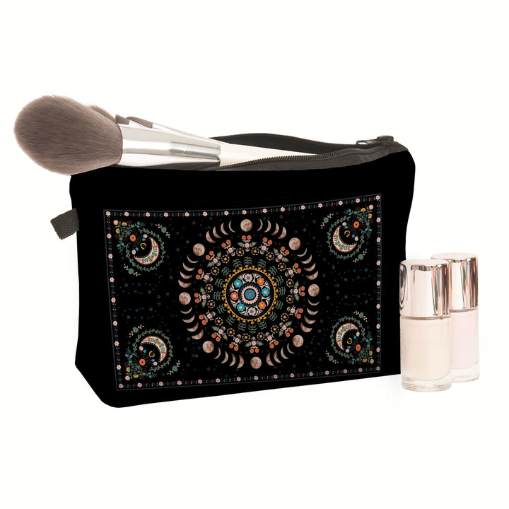 Borsa cosmetica Olivenorma con stampa floreale e fasi lunari