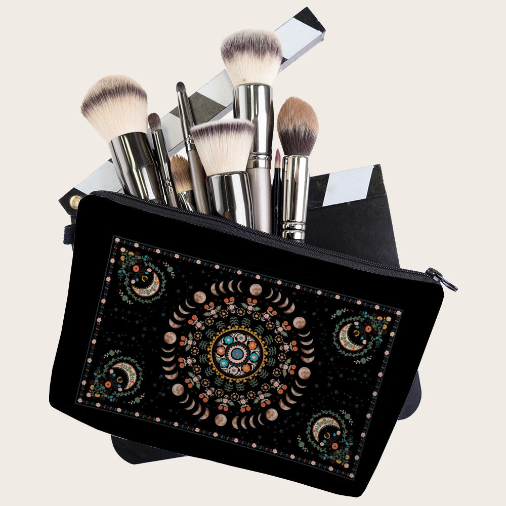 Borsa cosmetica Olivenorma con stampa floreale e fasi lunari