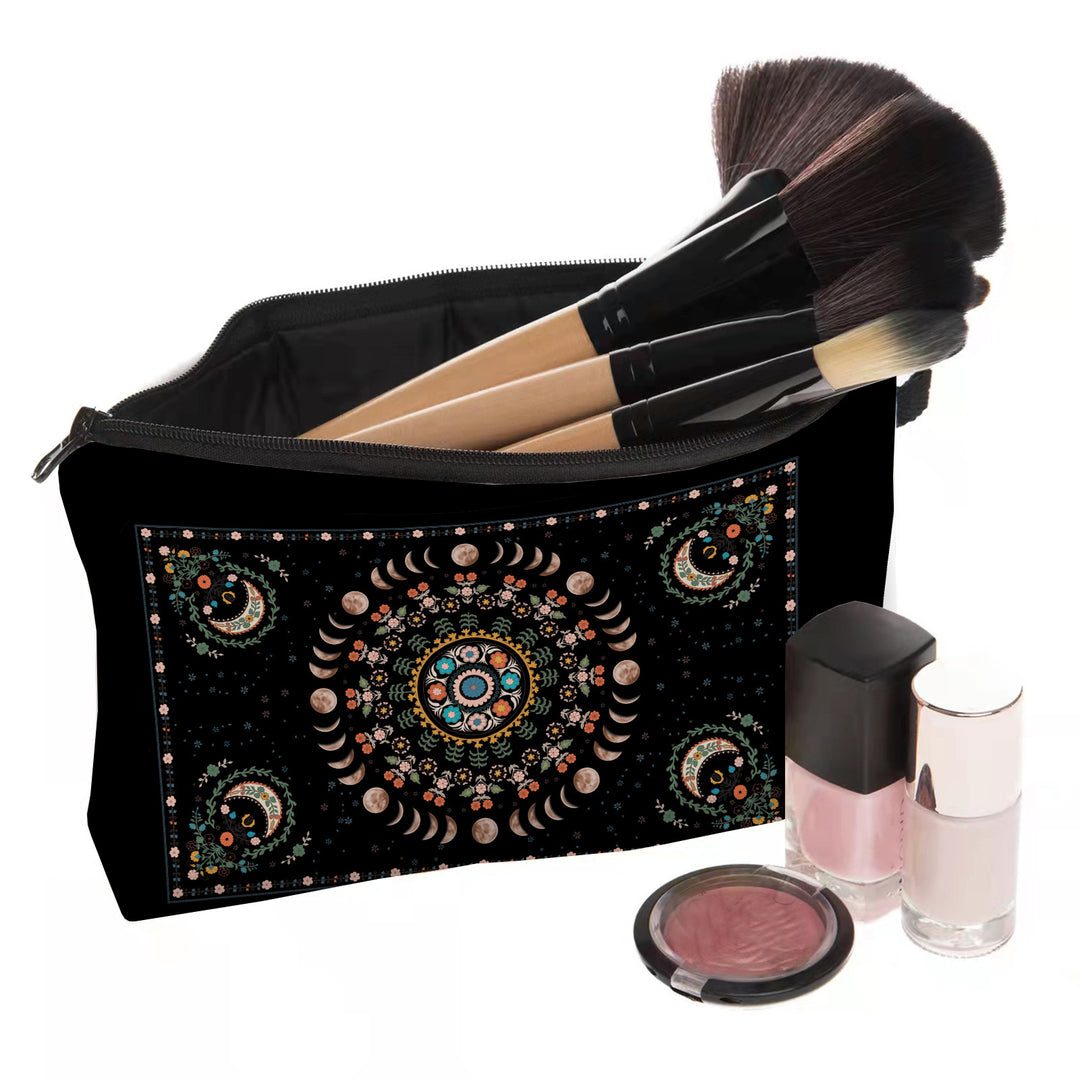 Borsa cosmetica Olivenorma con stampa floreale e fasi lunari