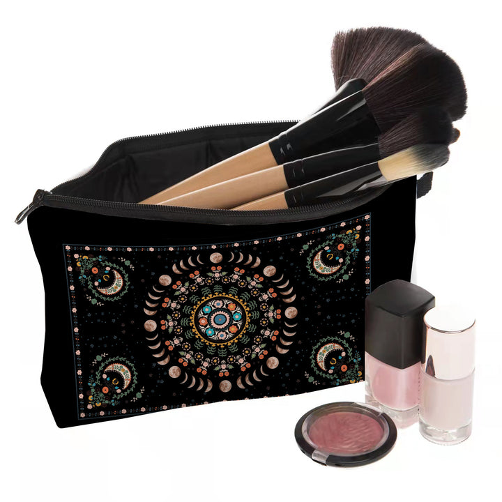 Borsa cosmetica Olivenorma con stampa floreale e fasi lunari