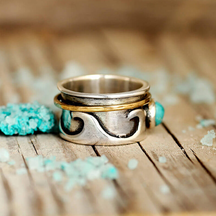 Anello Olivenorma Retro Fidget Wave Turchese