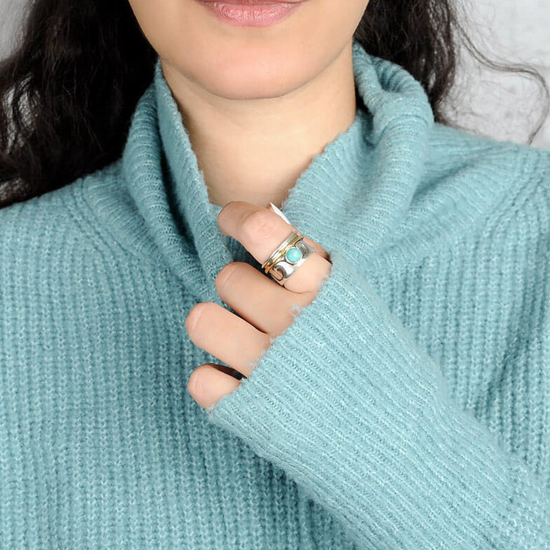 Anello Olivenorma Retro Fidget Wave Turchese