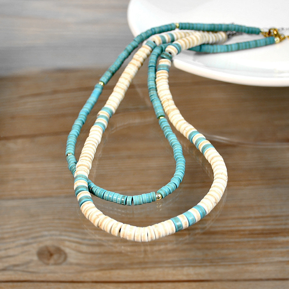 Collana con perline a rullo in zircone bianco turchese Olivenorma 